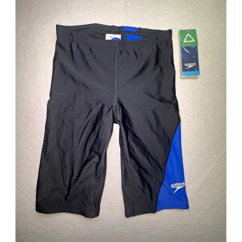 Speedo PowerFLEX Eco Boys Swim Jammer Size 26 Black/Blue Polyester Competitive